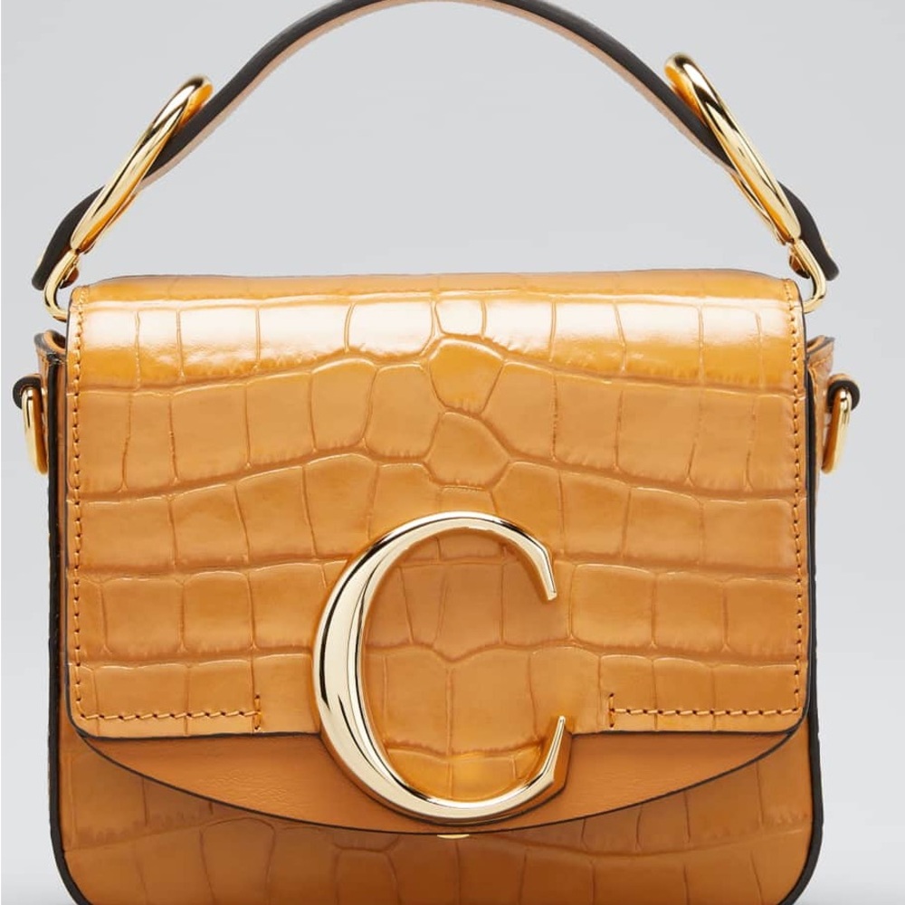 CHLOE C Mini Croc-Embossed Calfskin Bag